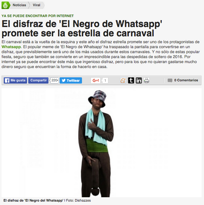 Disfraz del Negro del WhatsApp, la estrella del Carnaval - Blog de  Disfrazzes