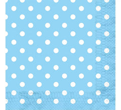 12 Servilletas Celestes con Topos Blancos de 33x33 cm