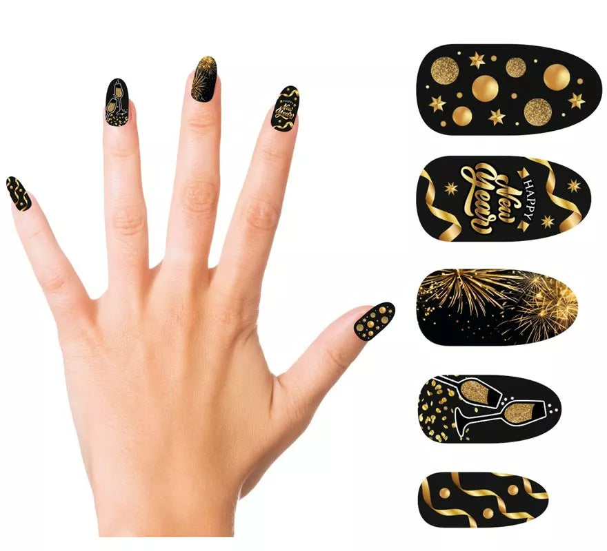 12 Uñas Happy New Year con adhesivo