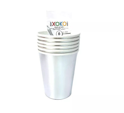 6 Vasos de papel color Plata Navidad de 270 ml