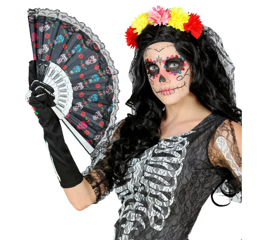 Translation missing: es.Abanico de Tela Día de Los Muertos Catrina de 23 cm