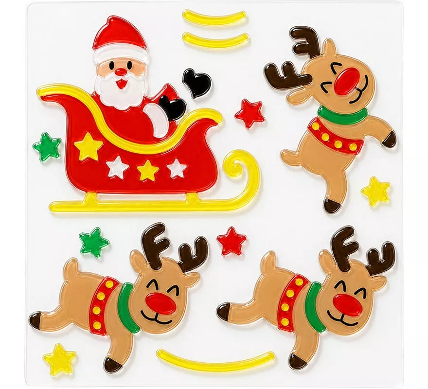 Adhesivo de Gel de Papá Noel y Reno de 20x25 cm