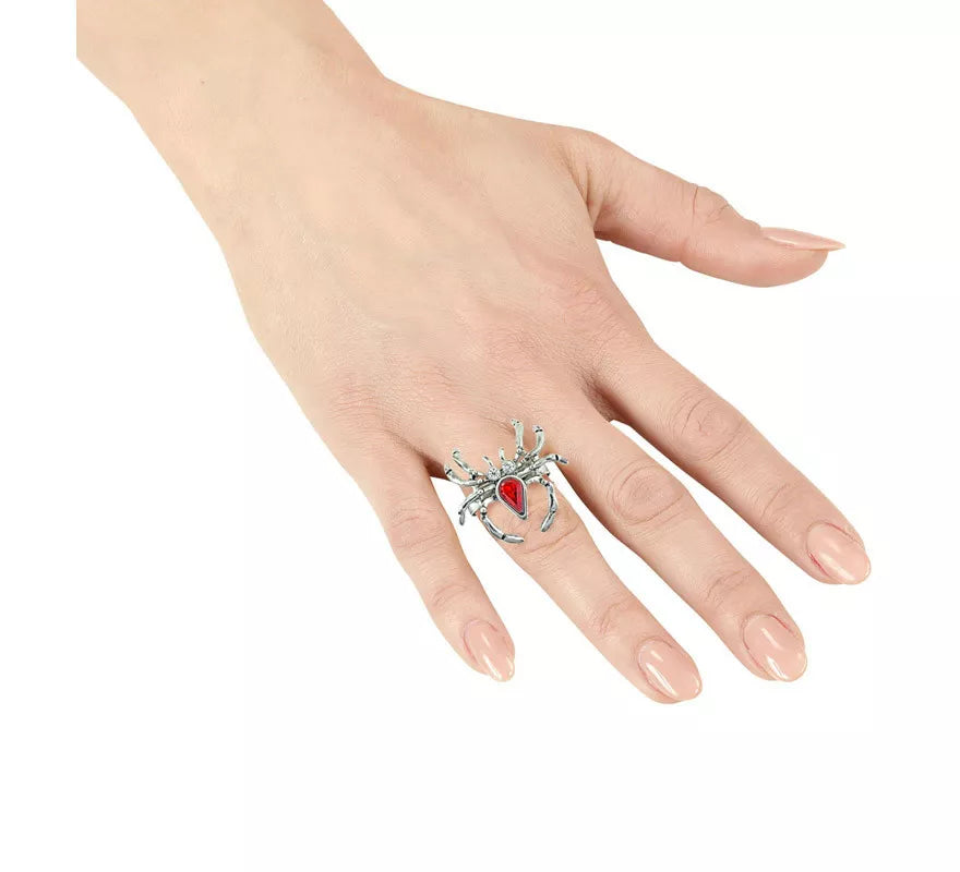 Translation missing: es.Anillo de Araña con Piedra Roja y Pedrería