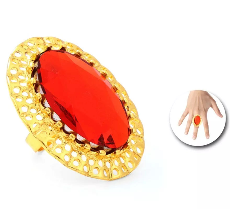 Translation missing: es.Anillo dorado brillante con piedra roja
