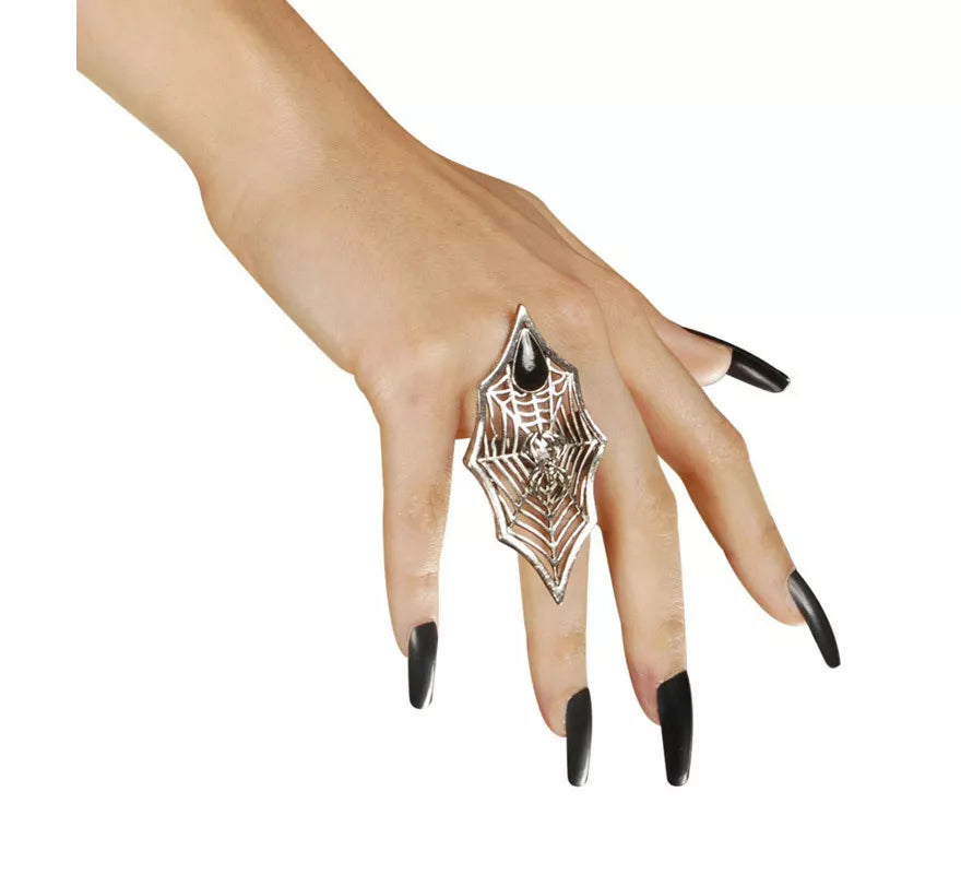 Translation missing: es.Anillo Gótico de Araña y Telaraña con Piedra Negra