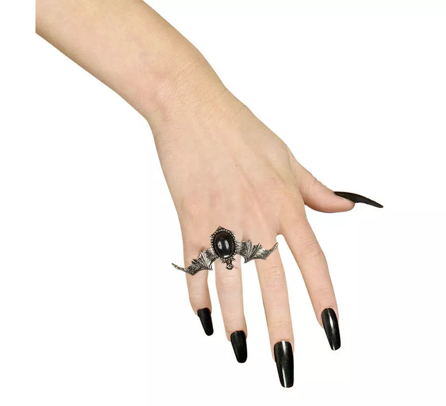 Translation missing: es.Anillo Gótico de Murciélago con Piedra Negra