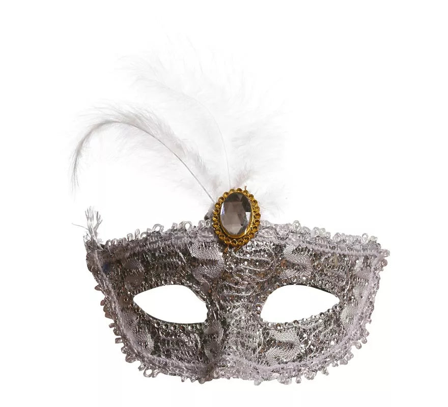 Antifaz Blanco con Pluma