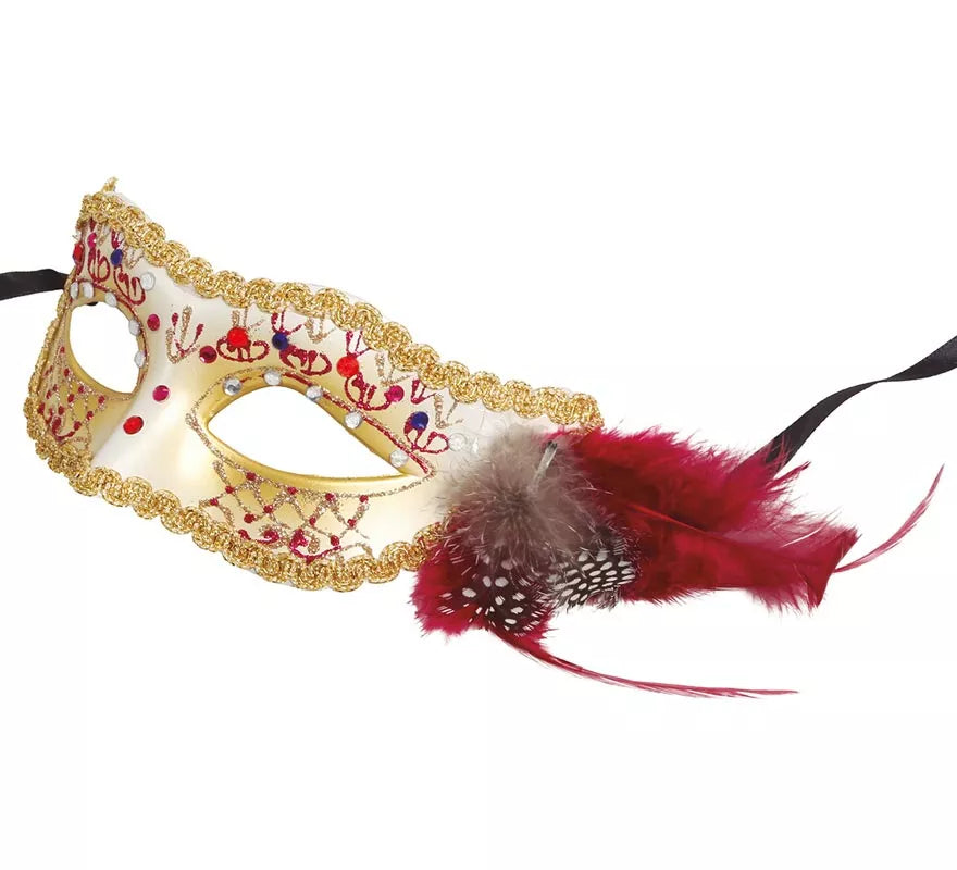 Translation missing: es.Antifaz Blanco con Pluma Rosa