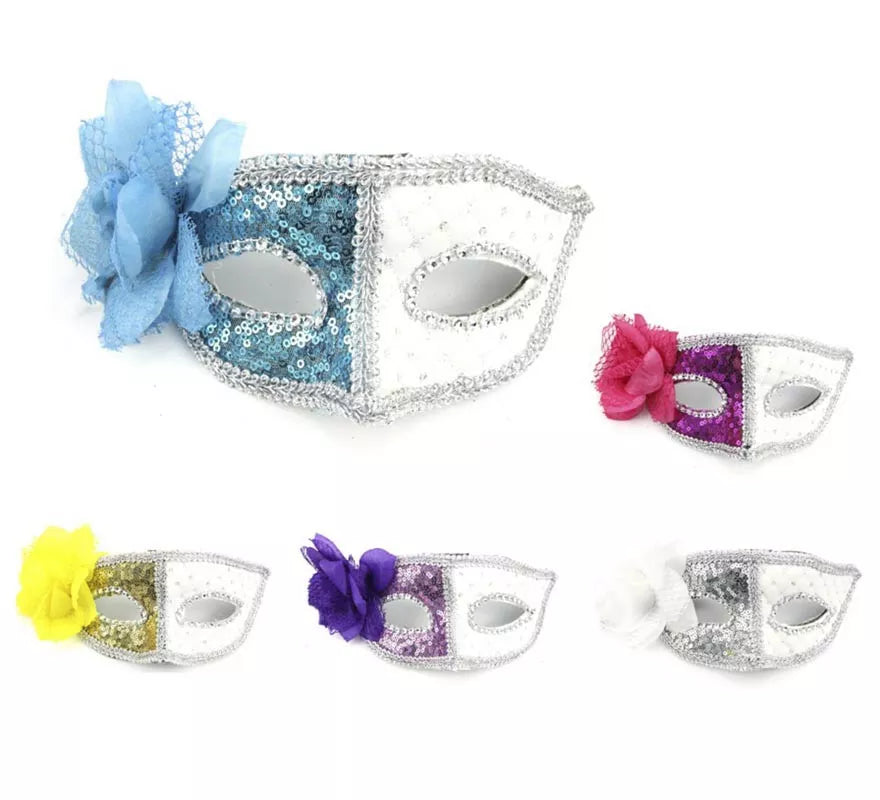 Translation missing: es.Antifaz Carnaval blanco con Flor colores surtidos