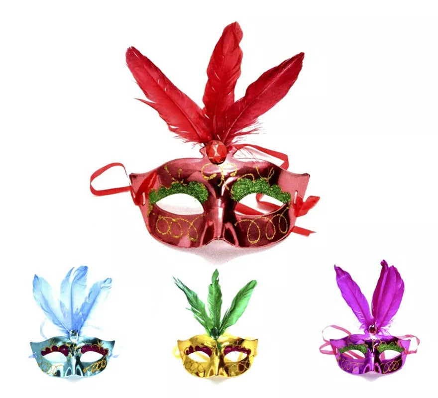 Translation missing: es.Antifaz Carnaval con 3 plumas colores surtidos