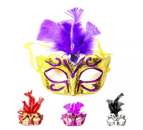 Antifaz Carnaval con plumas cortas colores surtidos