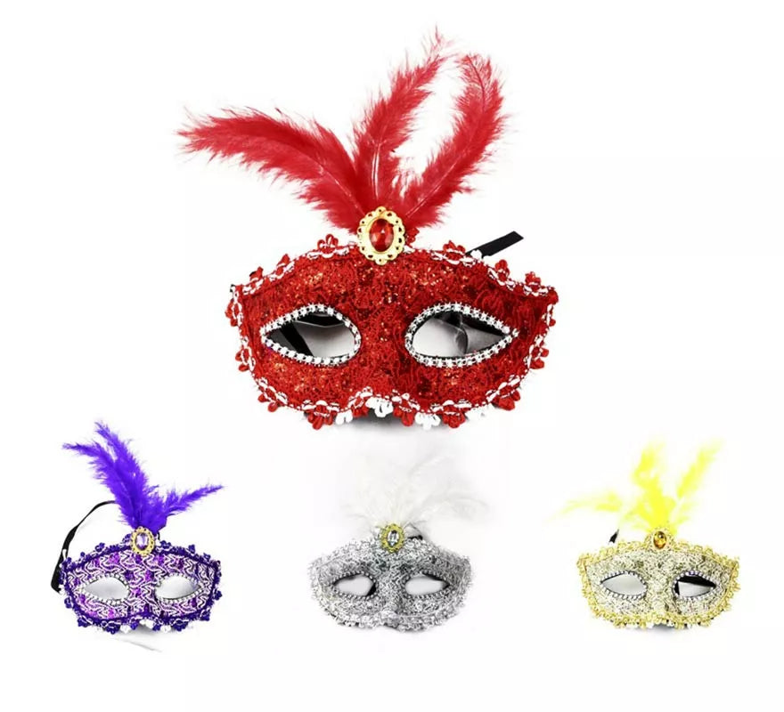 Translation missing: es.Antifaz Carnaval con plumas y gemas colores surtidos