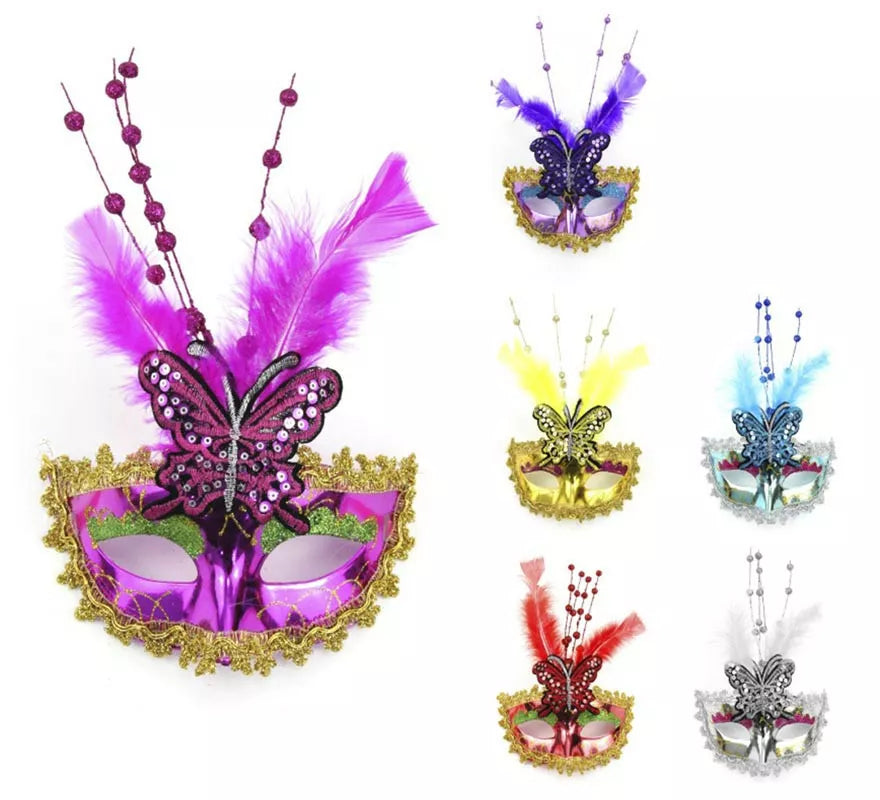 Translation missing: es.Antifaz Carnaval Mariposa con plumas colores surtidos