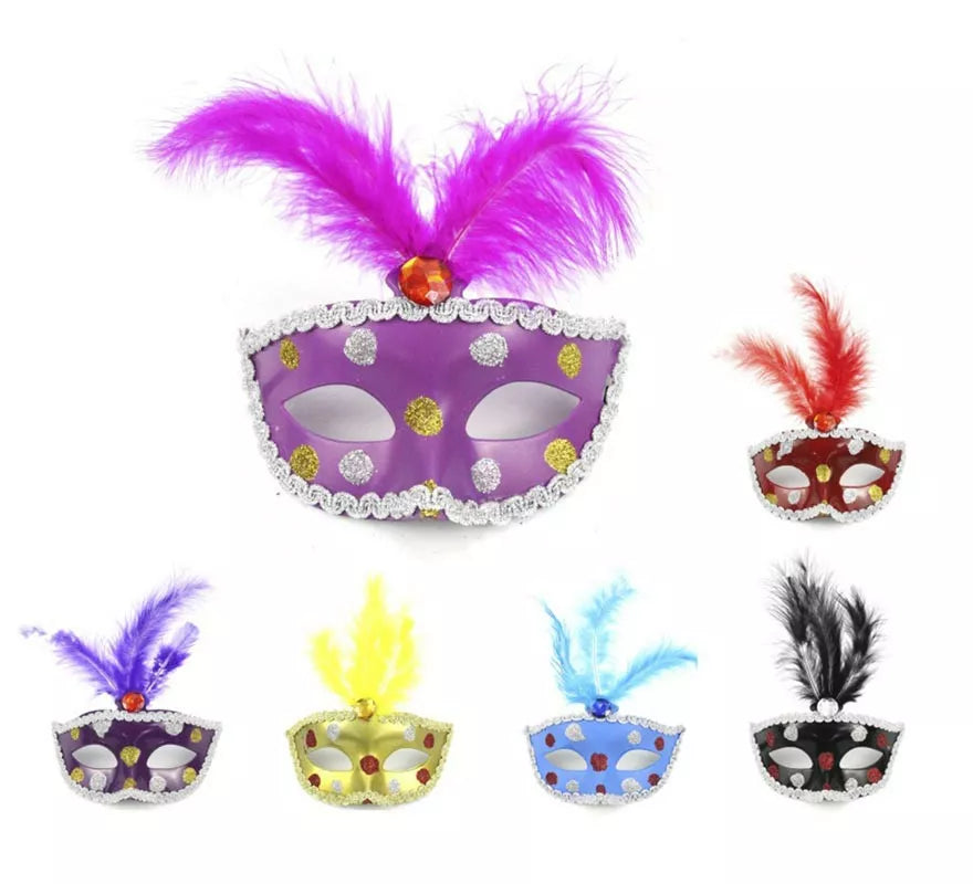 Translation missing: es.Antifaz Carnaval plumas y gemas colores surtidos