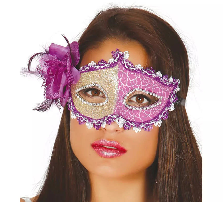 Translation missing: es.Antifaz color morado con flor rosa