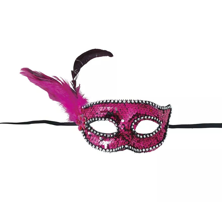 Translation missing: es.Antifaz con Lentejuelas y Plumas rosa