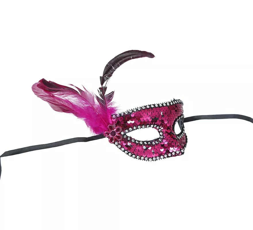 Translation missing: es.Antifaz con Lentejuelas y Plumas rosa