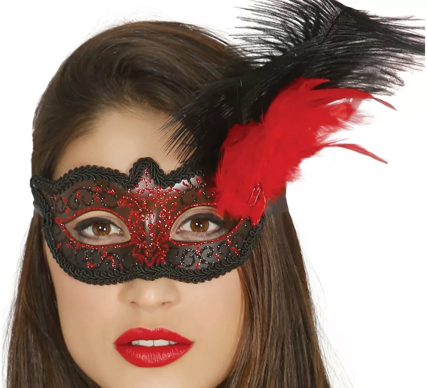 Translation missing: es.Antifaz con pluma rojo