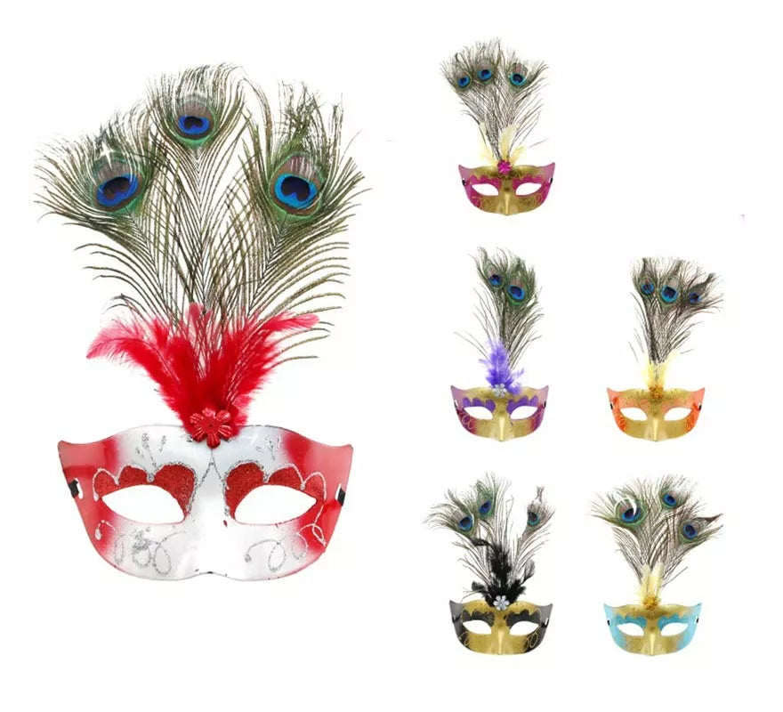 Translation missing: es.Antifaz con plumas de pavo real colores surtidos