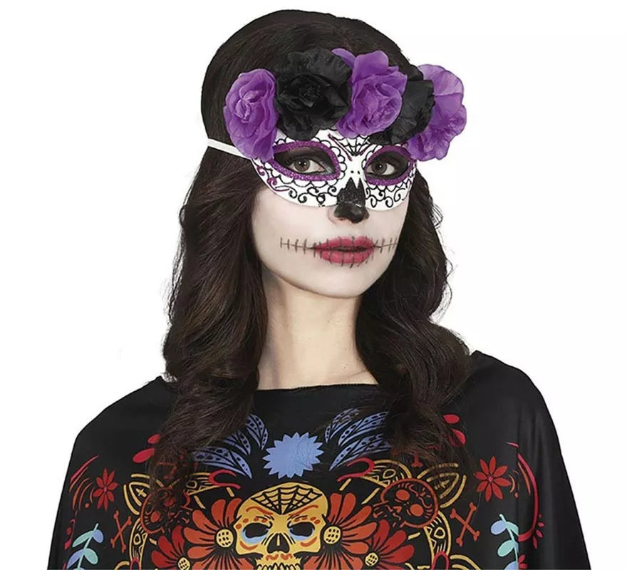 Translation missing: es.Antifaz de Catrina Flores lila y negras