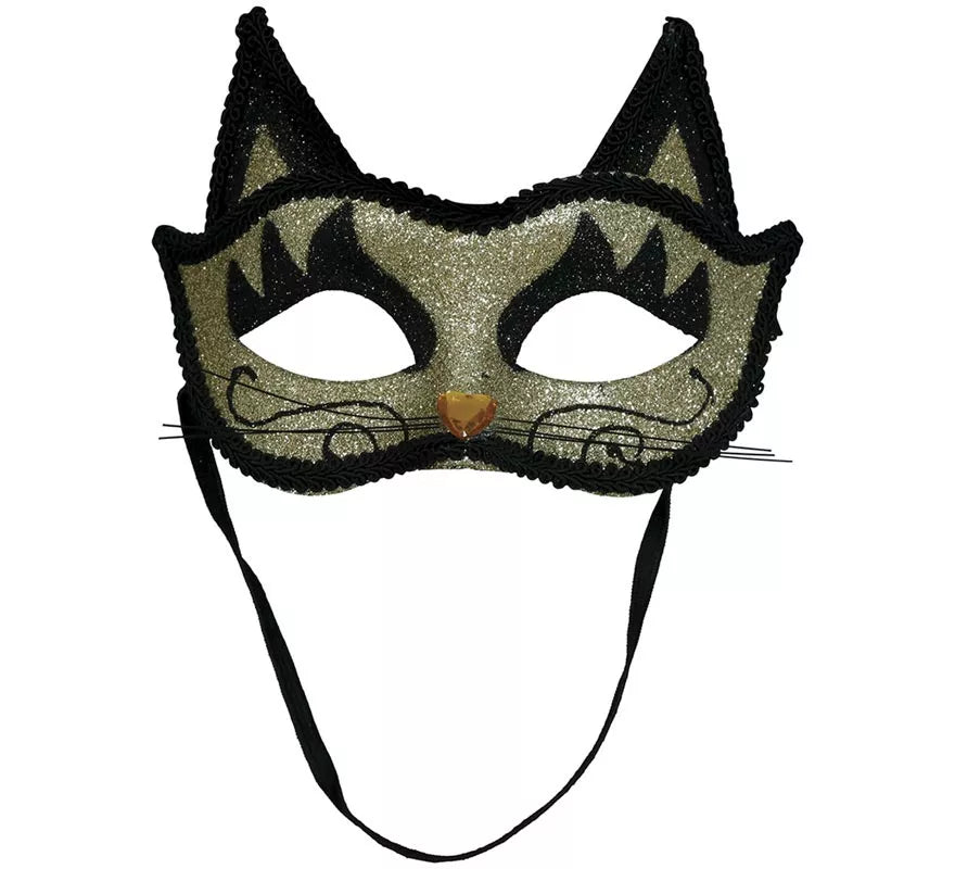 Translation missing: es.Antifaz de Gatita dorado con Purpurina adulto
