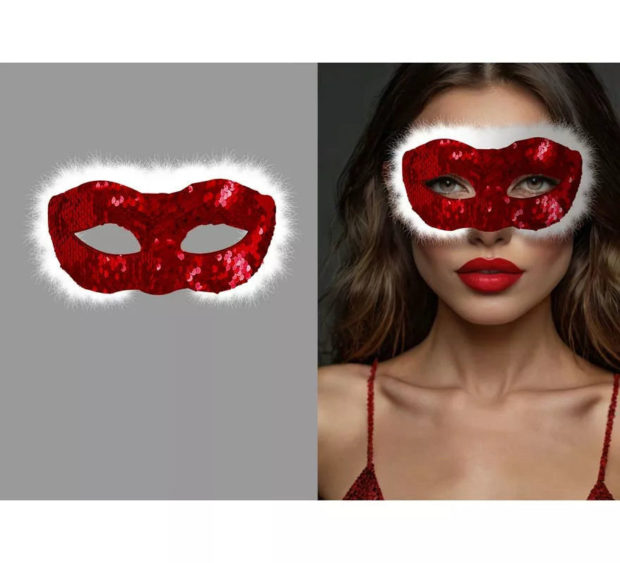Translation missing: es.Antifaz de Mamá Noel con Lentejuelas rojas y Pelo blanco