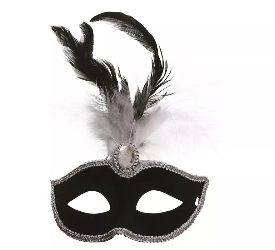 Translation missing: es.Antifaz de Terciopelo Negro con Plumas
