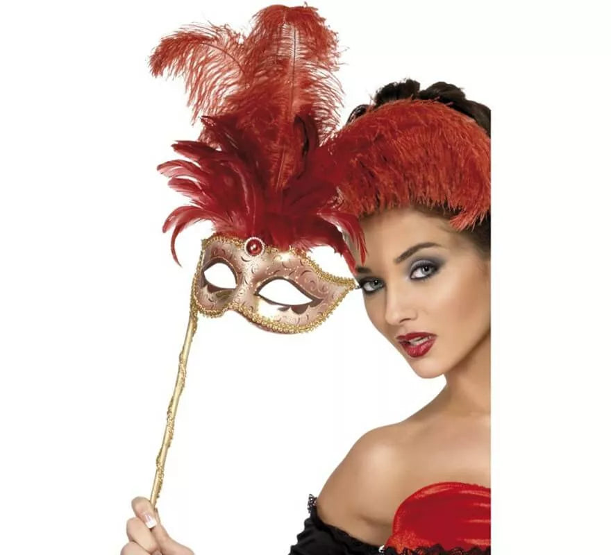 Translation missing: es.Antifaz Fantasía Barroca rojo con plumas