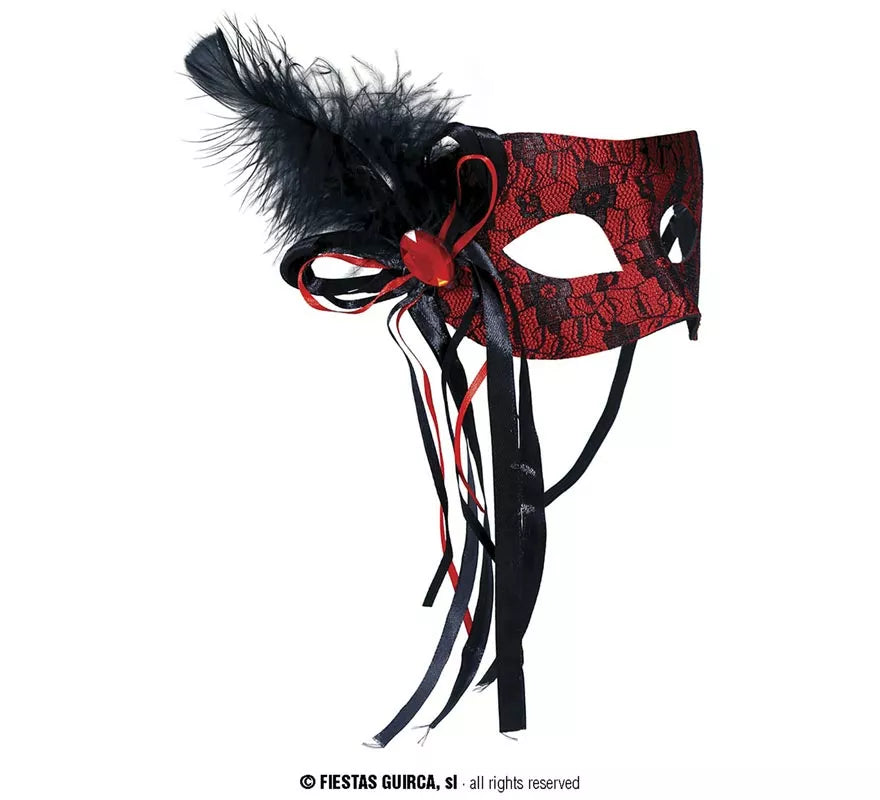 Translation missing: es.Antifaz de Diablesa rojo con pluma