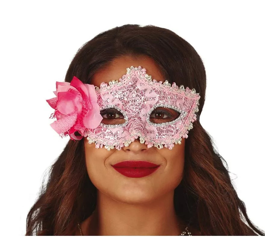 Antifaz Rosa con Flor
