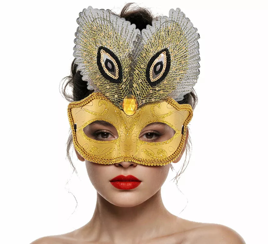 Translation missing: es.Antifaz Veneciano dorado con Plumas