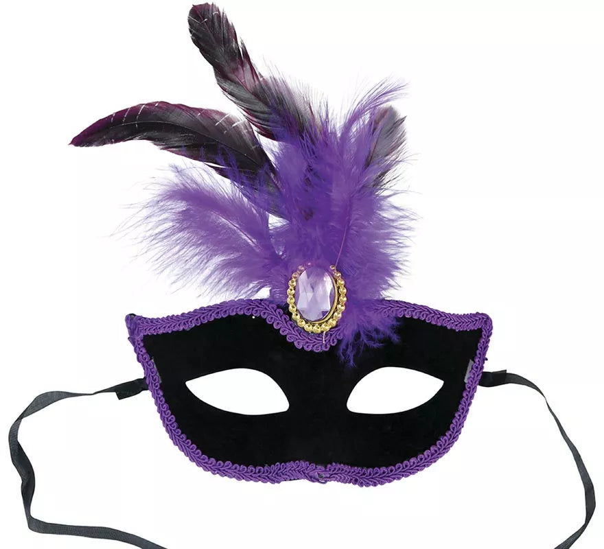 Translation missing: es.Antifaz Veneciano negro con Plumas lilas