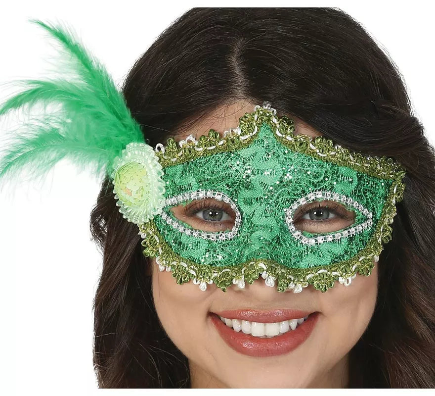 Translation missing: es.Antifaz Verde con Pluma