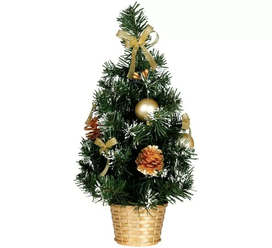 Árbol de Navidad Decorado Oro Nevado de 30 cm con Maceta