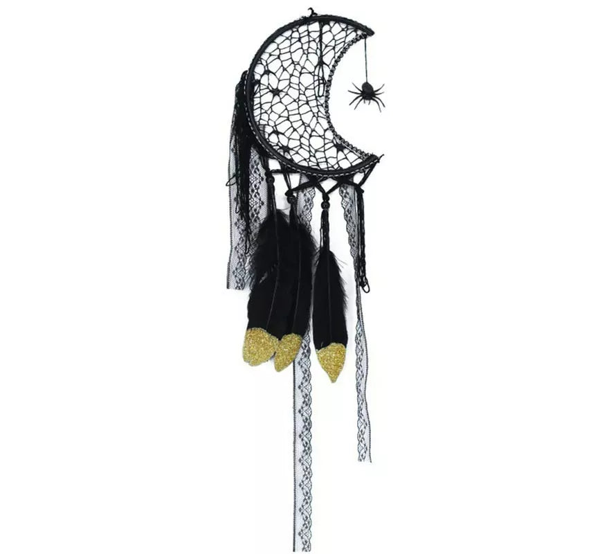 Translation missing: es.Atrapasueños luna y plumas negro de 65 cm
