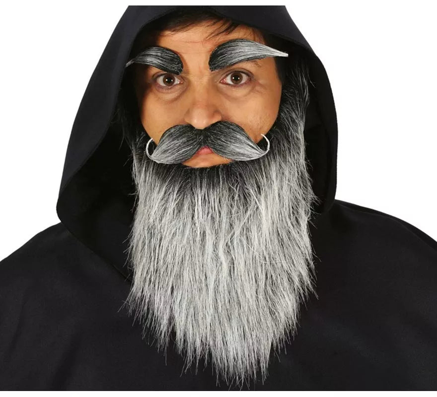 Barba con Bigote y Cejas Grises