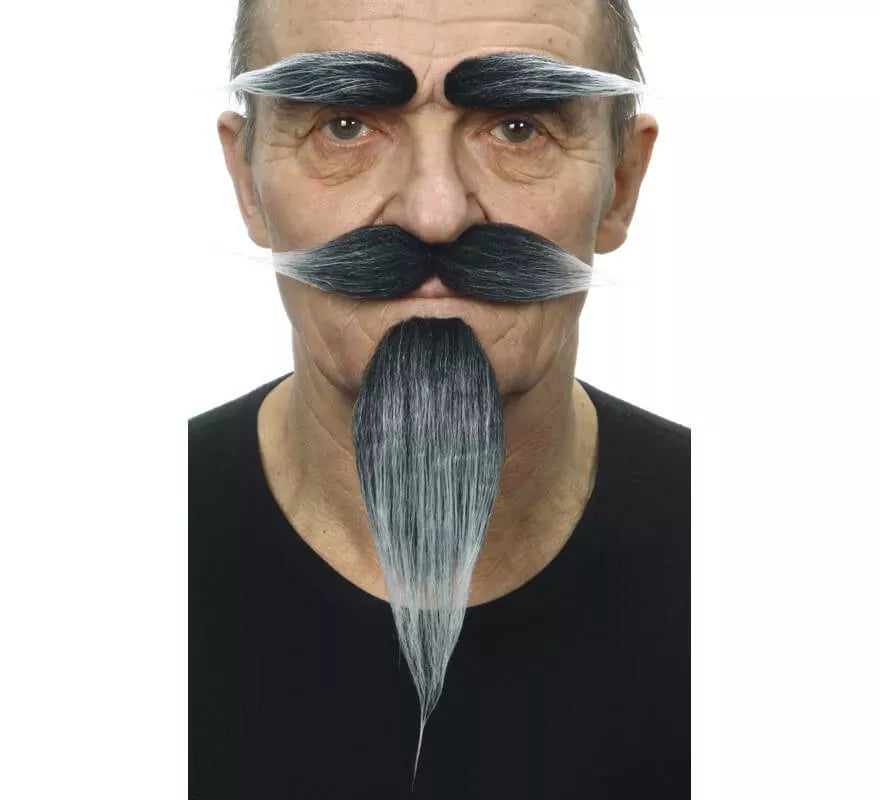 Bigote con Perilla y Cejas canoso