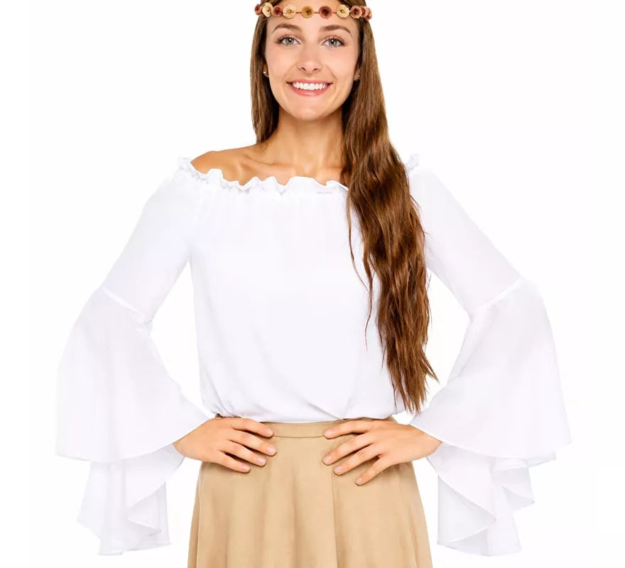 Translation missing: es.Blusa Medieval blanca con Volantes para mujer
