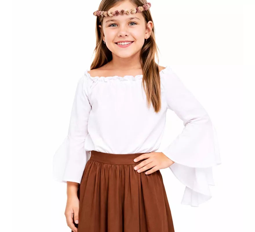 Blusa Medieval blanca con Volantes para niña