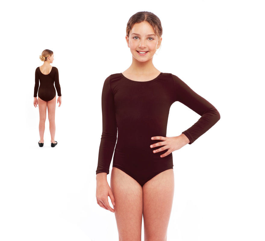 Translation missing: es.Body o Maillot marrón manga larga para niña