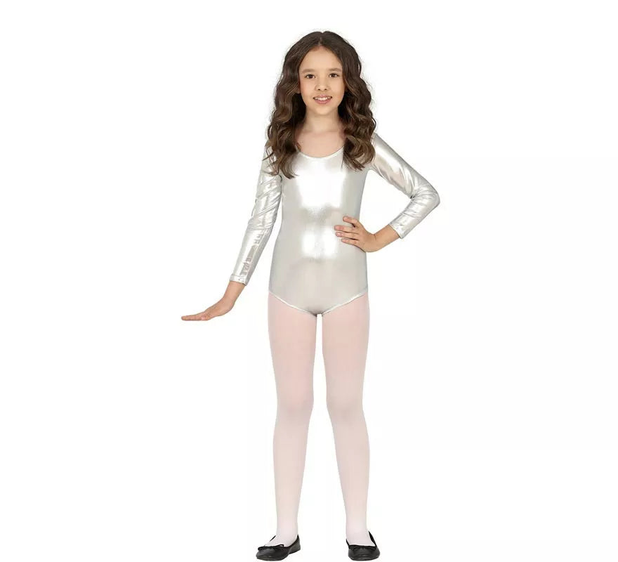 Translation missing: es.Body o Maillot Plata Metalizado manga larga para niños