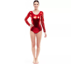 Body o Maillot rojo metal manga larga para mujer