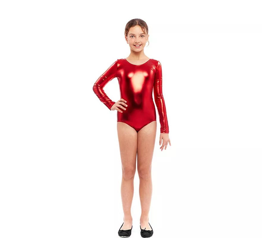 Translation missing: es.Body o Maillot rojo metal manga larga para niña