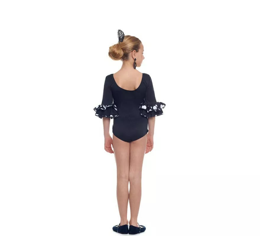 Translation missing: es.Body o maillot Sevillana con Volante Lunar negro y blanco para niña