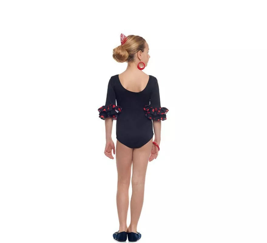 Translation missing: es.Body o maillot Sevillana con Volante Lunar negro y rojo para niña
