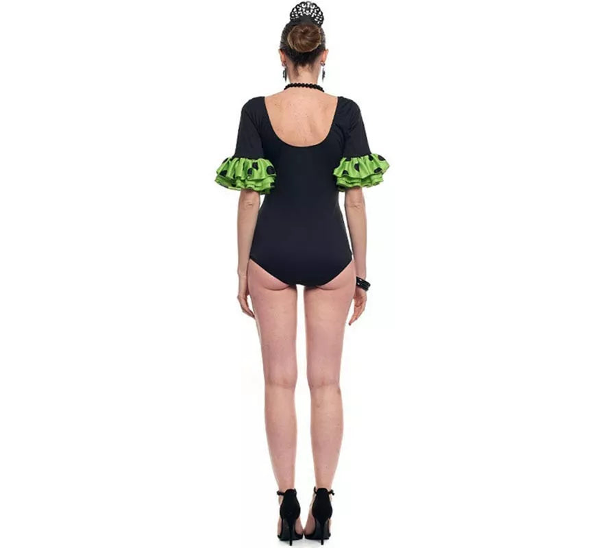 Translation missing: es.Body o maillot Sevillana con Volante Lunar negro y verde para mujer