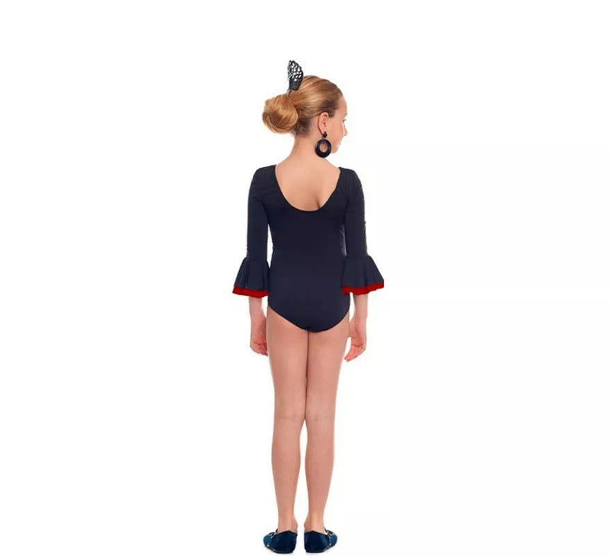 Translation missing: es.Body o maillot Sevillana con Volante negro y rojo para niña