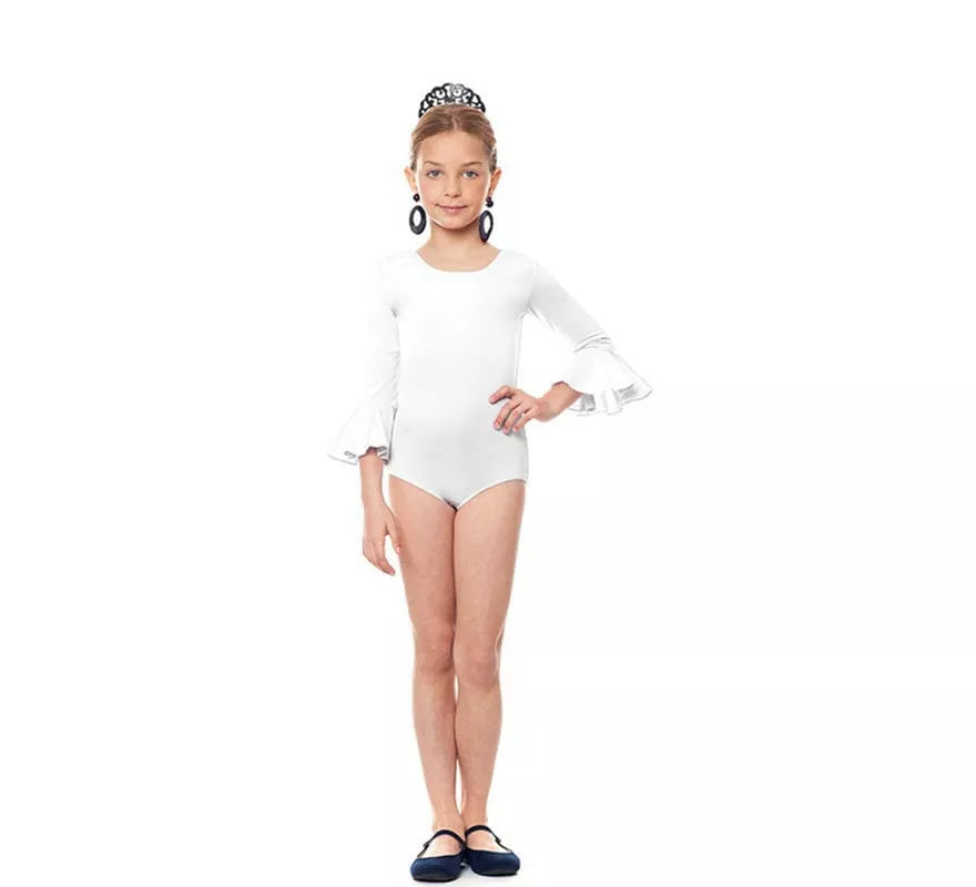 Translation missing: es.Body o maillot Sevillana Licra con Volante blanco para niña