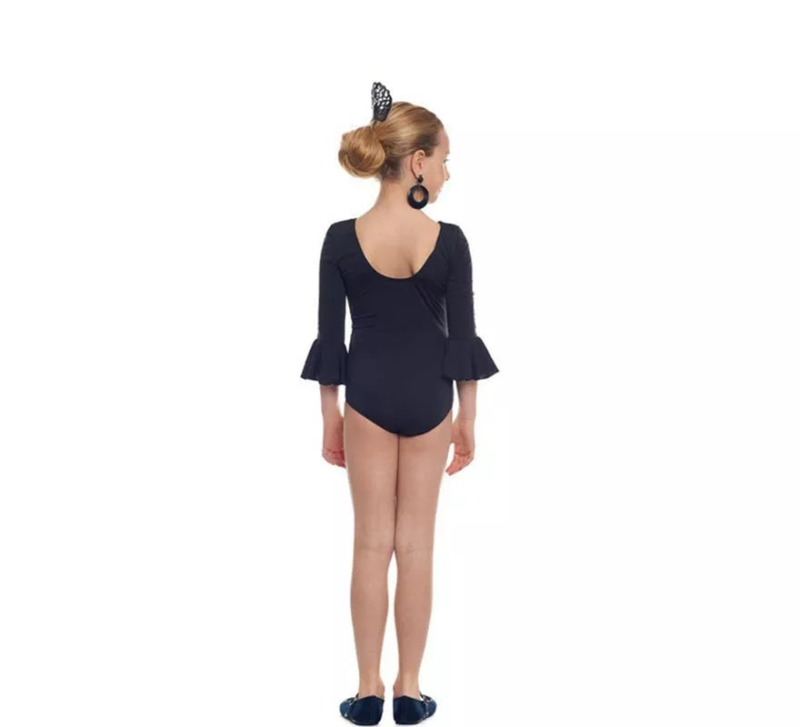 Translation missing: es.Body o maillot Sevillana Licra con Volante negro para niña