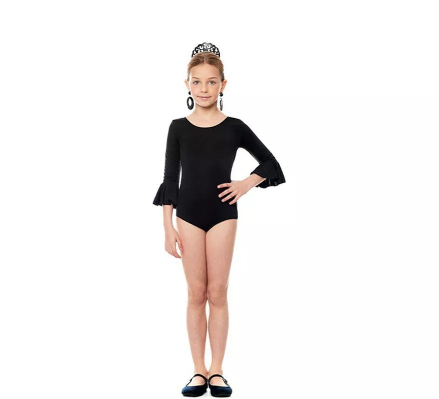 Translation missing: es.Body o maillot Sevillana Licra con Volante negro para niña